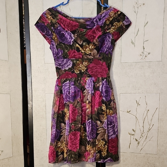 Jonathan Martin A-line Purple Pink Dress with Flutter Sleeves - Picture 1 of 7